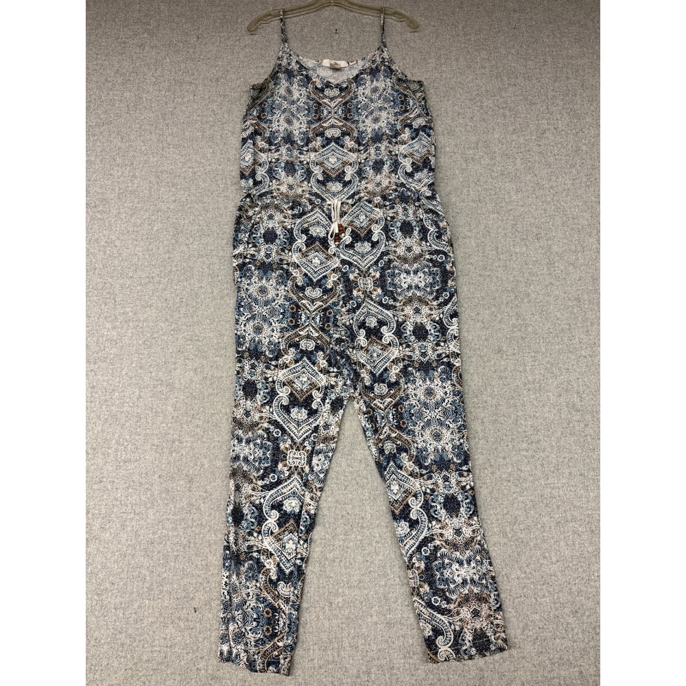 L.O.G.G. H&M Jumpsuit Small BluePaisley Drawstring Waist PocketsBoho Summer 2434